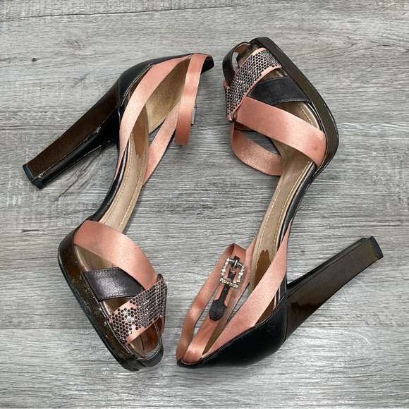 Rene Caovilla Satin Heels with Swarovski Crystals Pink/Brown Size 40 or US10 - Picture 4 of 9